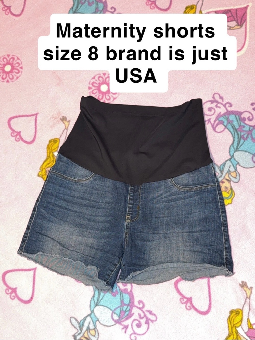 Just USA Dark Blue Denim Maternity Shorts with Black Waistband